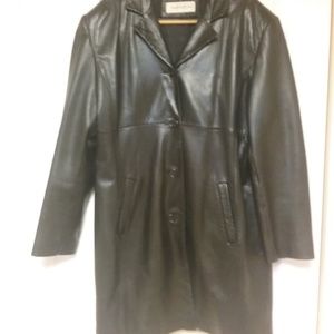 Black full length leather coat